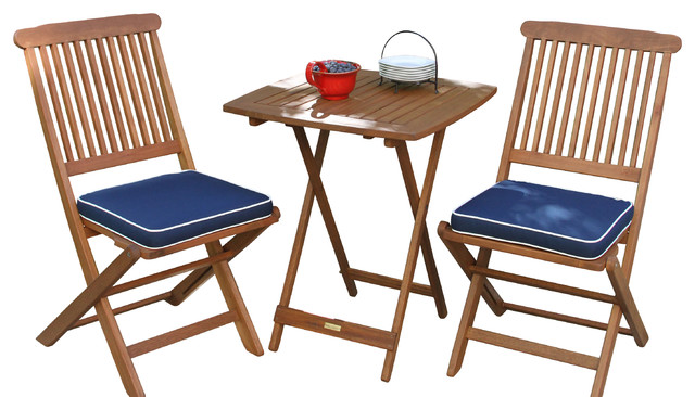 S60040BL Bistro Set, 3-Piece, 2 Seating, Eucalyptus Wood Tabletop, Cushioned Seat